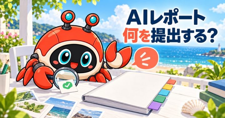 生成AIを使ったレポート課題はどう出す？使用記録・根拠確認・口頭説明の手順の要点を表すWORK EDITサムネイル