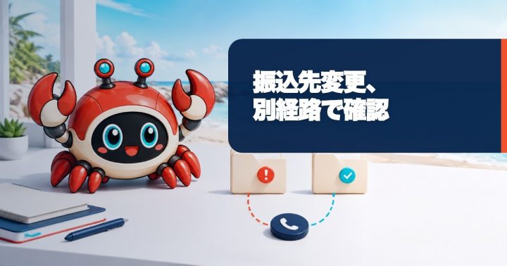 振込先変更メールは本物？取引先へ別経路で確認する手順の要点を表すWORK EDITサムネイル