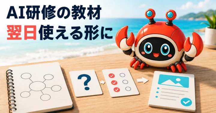 短時間AI研修を学習成果につなげる：学習者が今日から試せる手順：記事内容を表したイメージ（実物製品の写真ではありません）