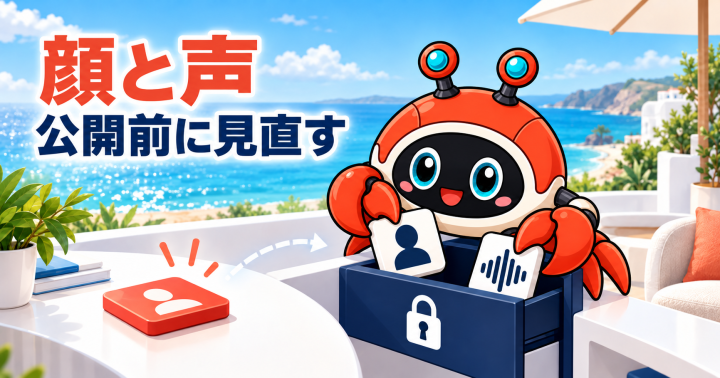 AIなりすまし対策で顔・声をどこまで公開する?SNS投稿の見直し手順の要点を表すWORK EDITサムネイル